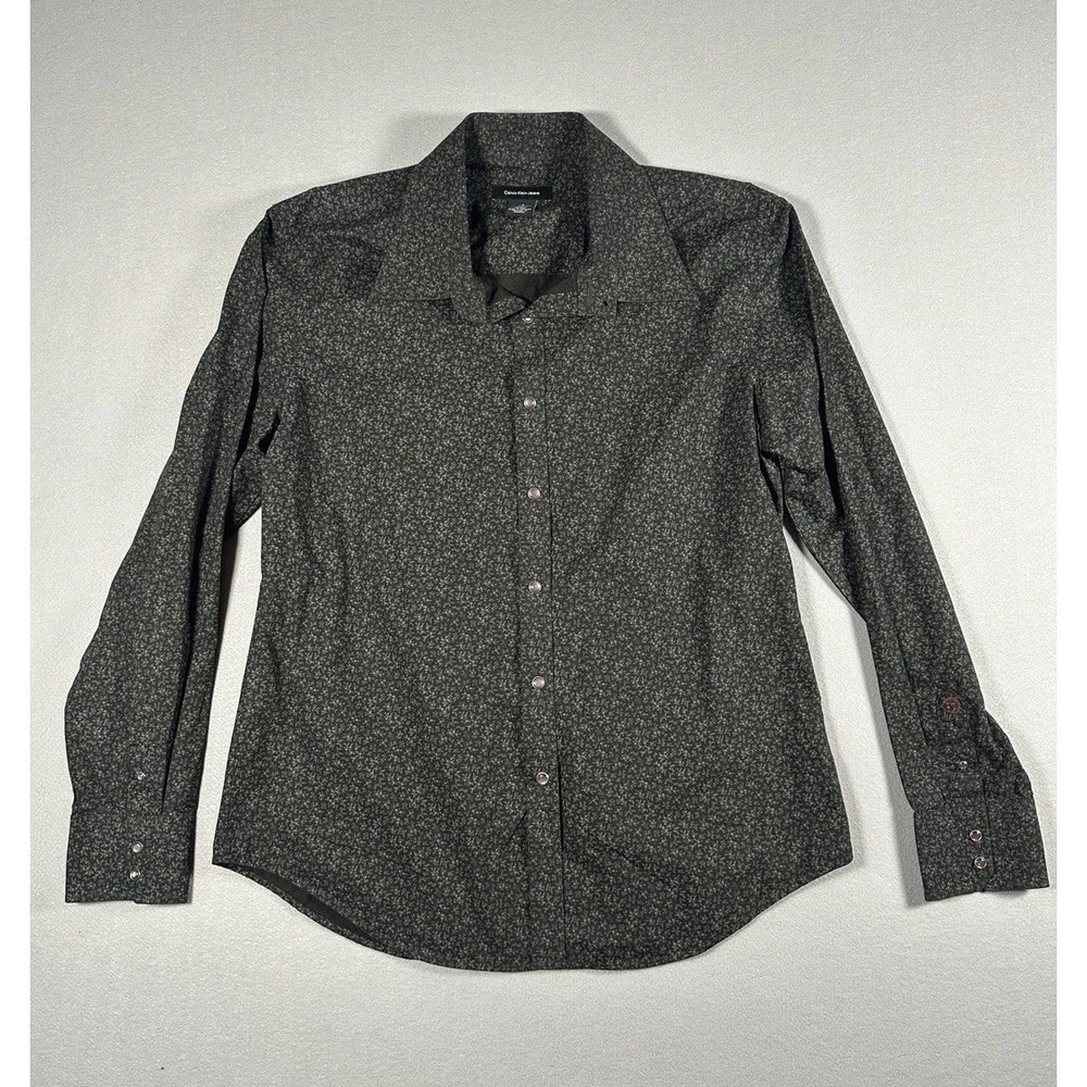 CALVIN KLEIN JEANS Mens Long Sleeve Shirt W/ Pearlescent Snap Buttons Size Lg